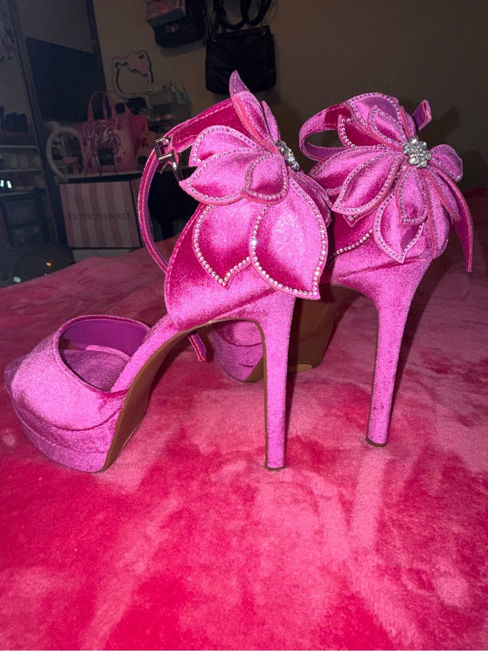 Gianni Bini Karmella velvet flower bling heels